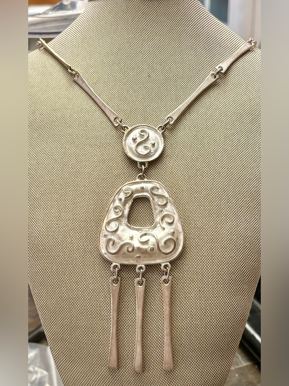 Vintage Scandinavian Modernist Pewter Statement Necklace Kinetic Brutalist